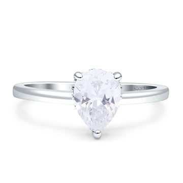 Solitaire Hidden Halo Teardrop Pear Engagement Ring Cubic Zirconia 925 Sterling Silver Wholesale